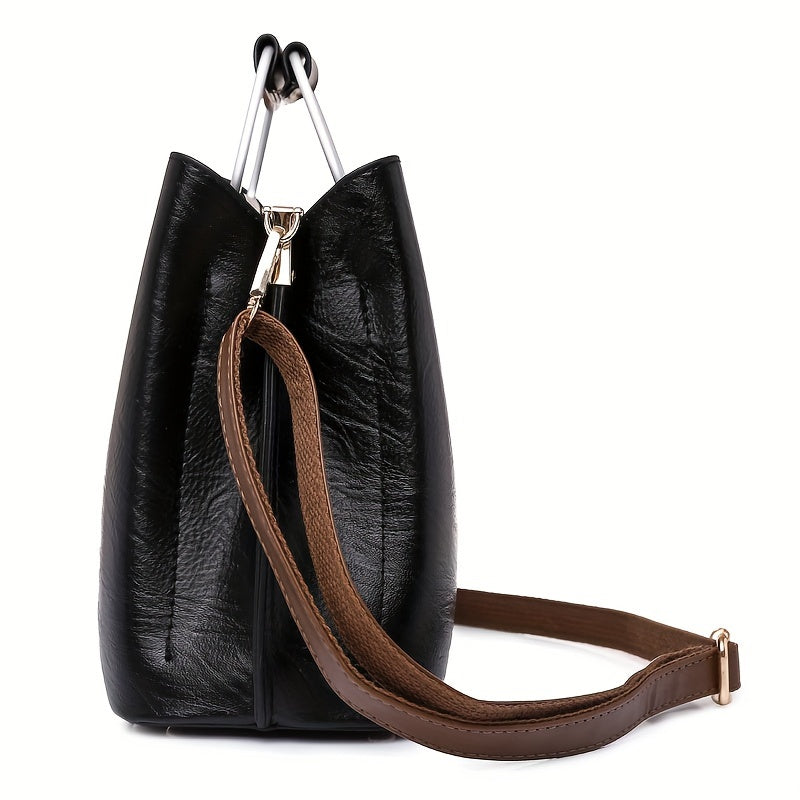 Designer Leather Handbag | Two-Tone Black Brown Timeless