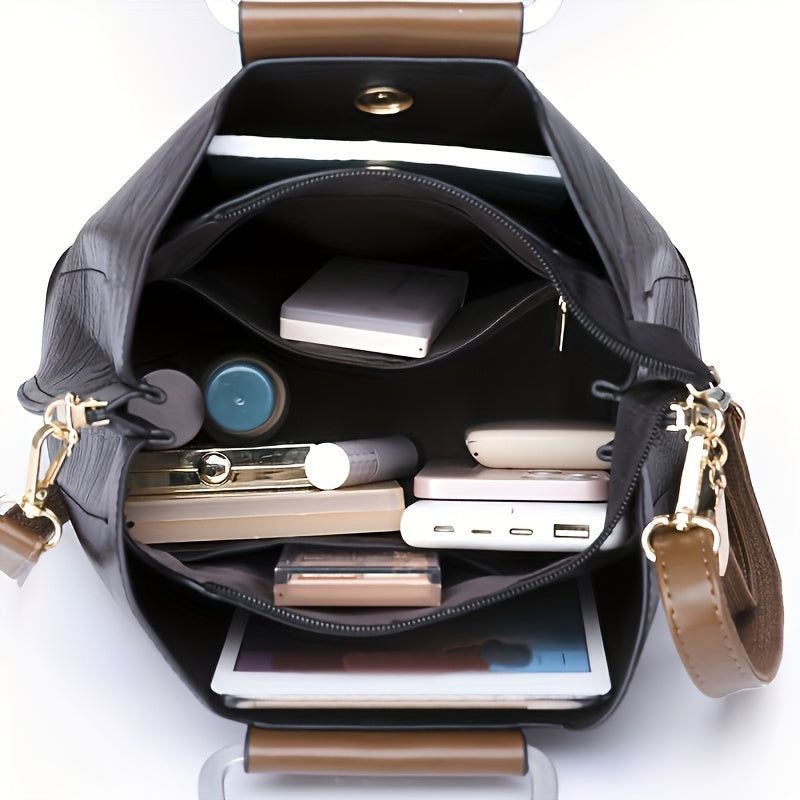 Designer Leather Handbag | Two-Tone Black Brown Timeless