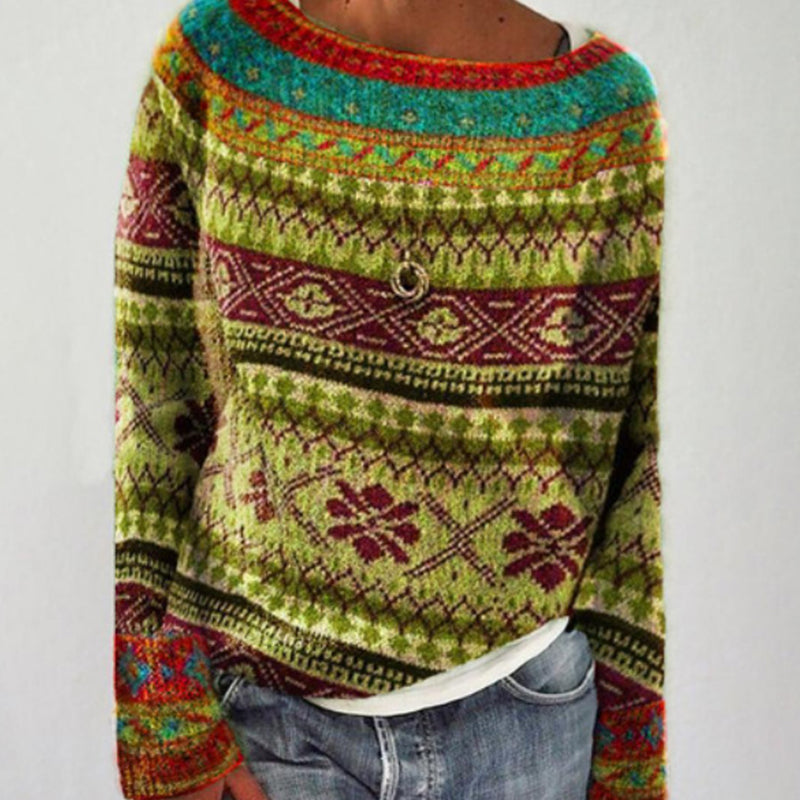 Vintage-Strickpullover für Damen - weicher Baumwollmix - Rundhalsausschnitt