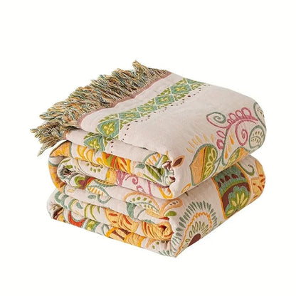 Reversible Boho Autumn Leaf Throw Blanket for Cozy Home Decor