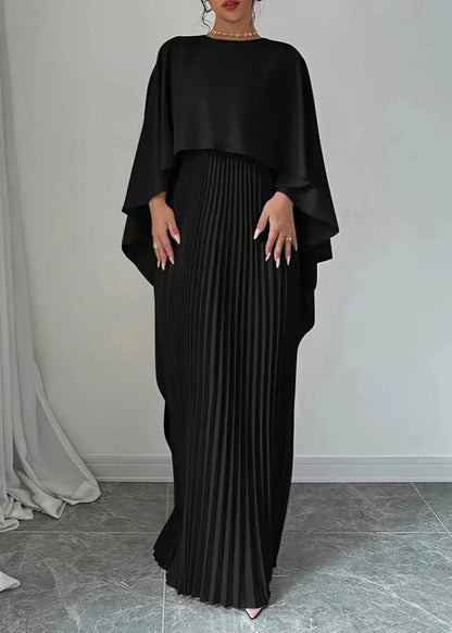 Women’s Pleated Cape Overlay Maxi Dress Refined Evening Wear