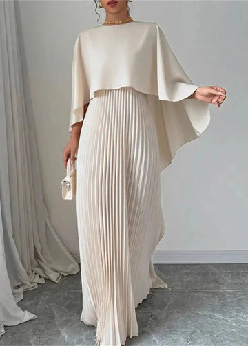 Women’s Pleated Cape Overlay Maxi Dress Refined Evening Wear