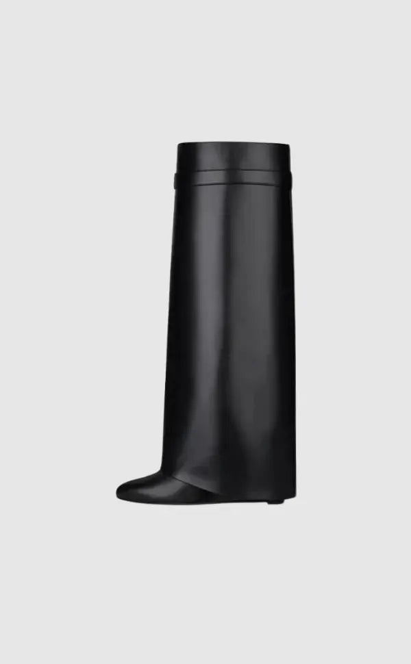 Contemporary Wedge Boots | Black Vegan Leather With Lock Detail