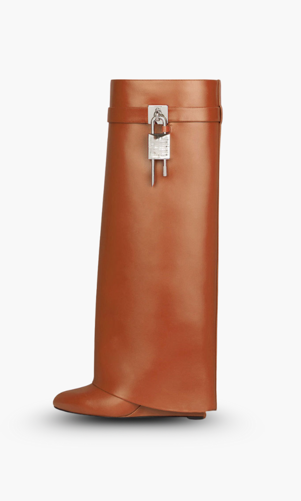 Contemporary Wedge Boots | Black Vegan Leather With Lock Detail