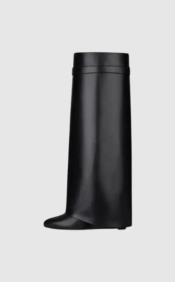 Contemporary Wedge Boots | Black Vegan Leather With Lock Detail