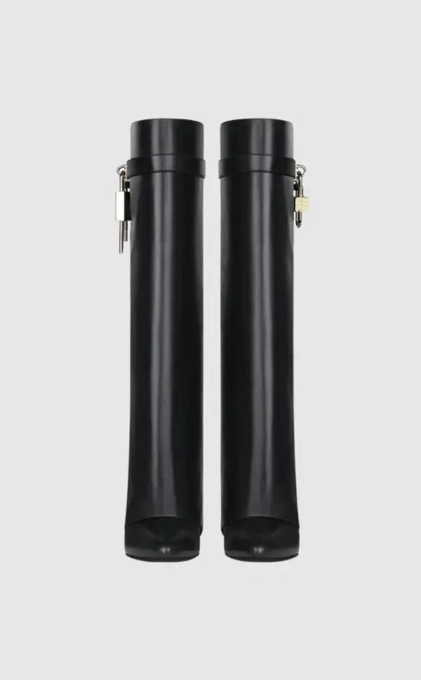 Contemporary Wedge Boots | Black Vegan Leather With Lock Detail