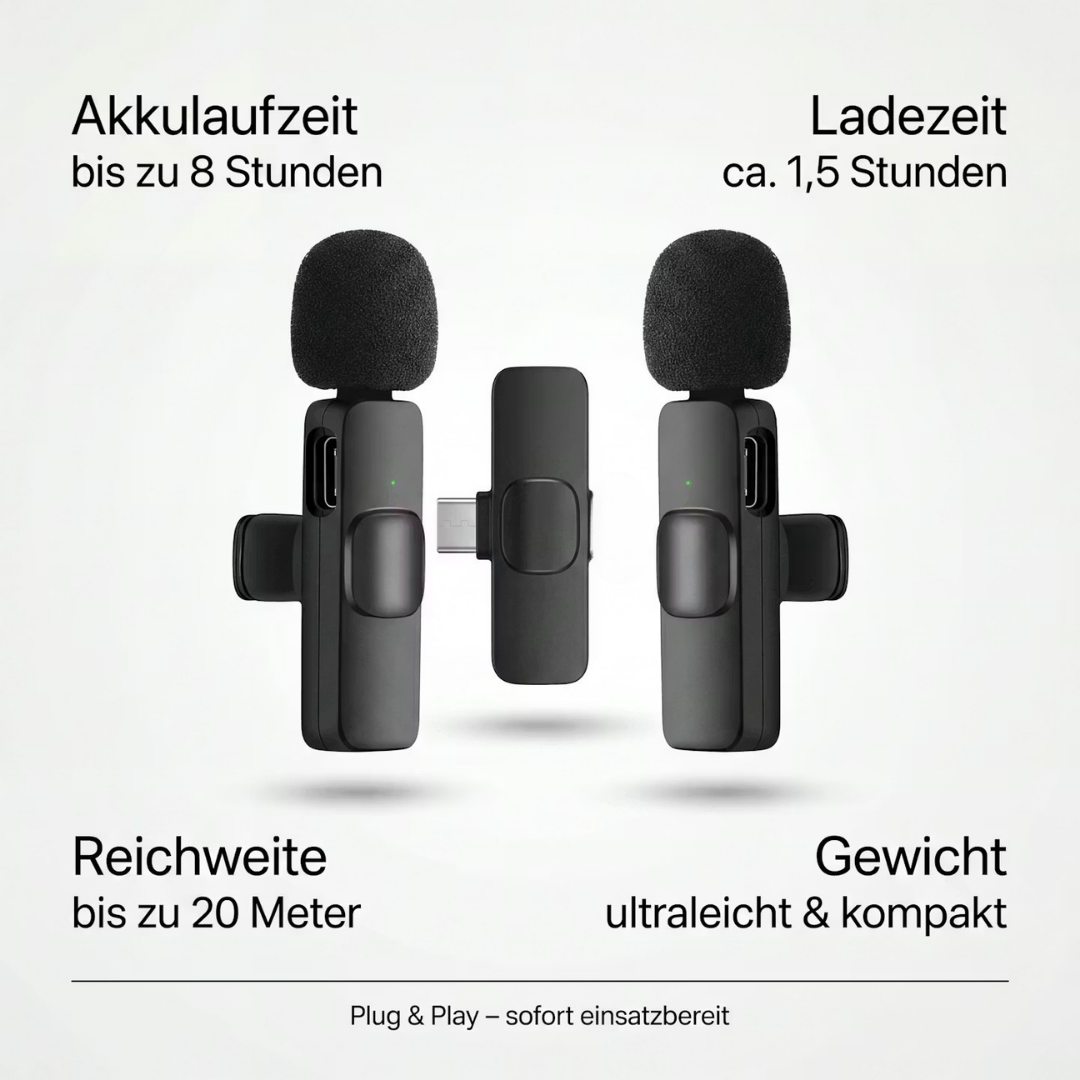 Draadloze clip-on-lavaliermicrofoon - ruisonderdrukkende minimicrofoon voor smartphones en laptops
