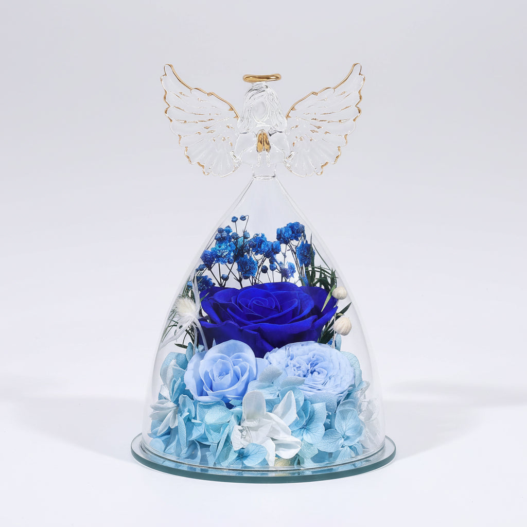 Preserved Rose Glass Angel Figurine Forever Fresh Flower