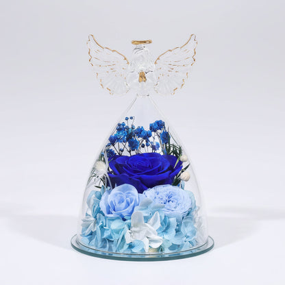 Preserved Rose Glass Angel Figurine Forever Fresh Flower