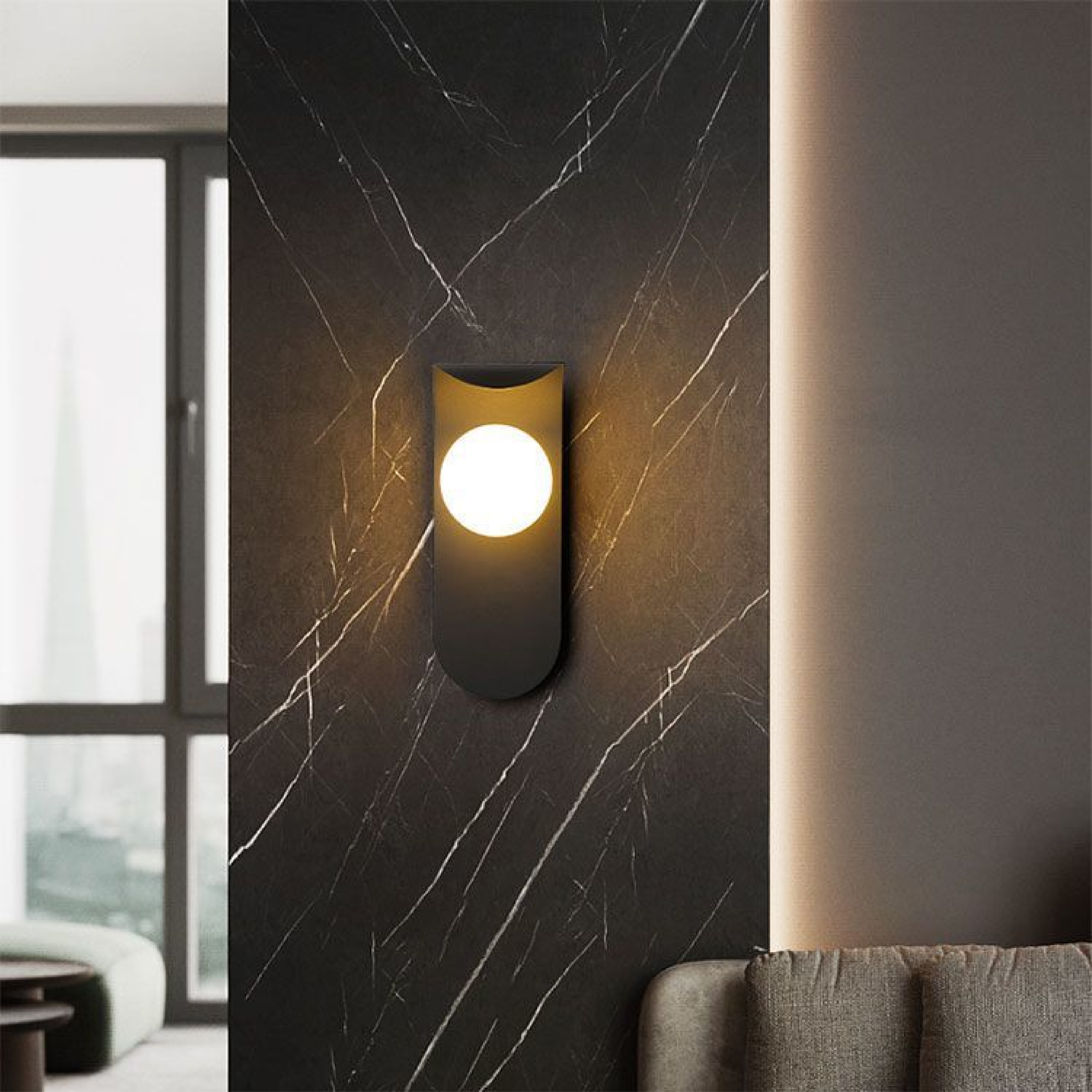 Scandinavian Black Metal Wall Lamp with Glass Globe - Modern Lighting