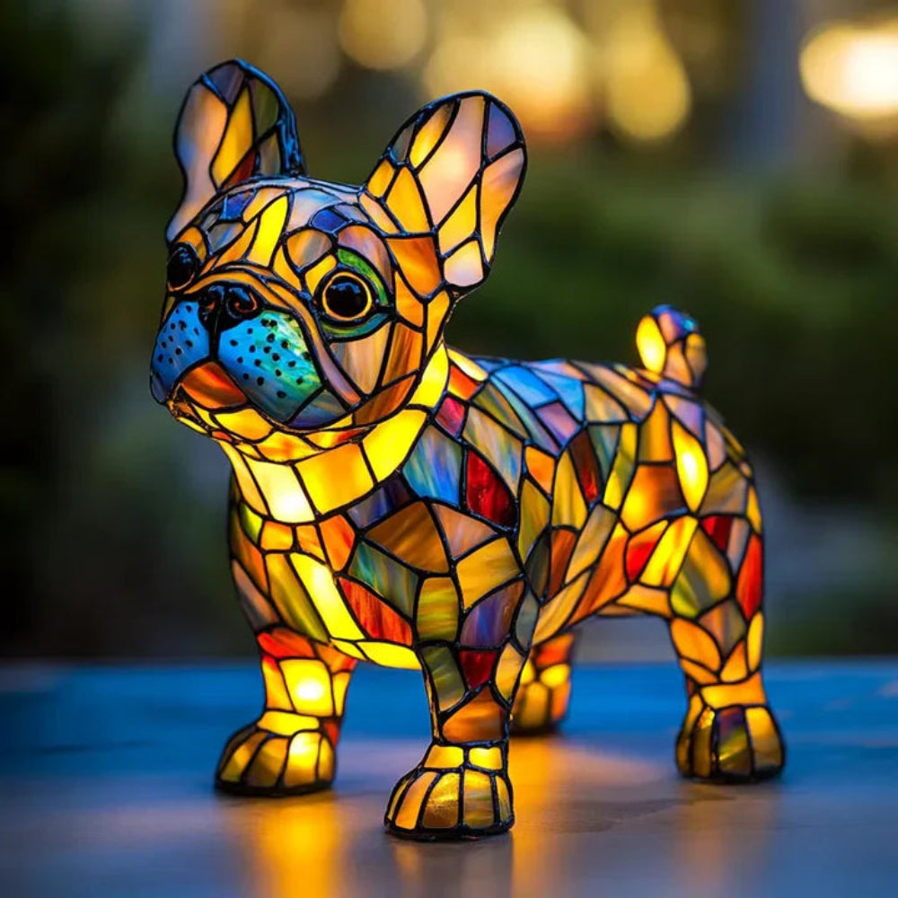 French Bulldog Stained Glass Table Lamp | Tiffany Style Dog Lamp