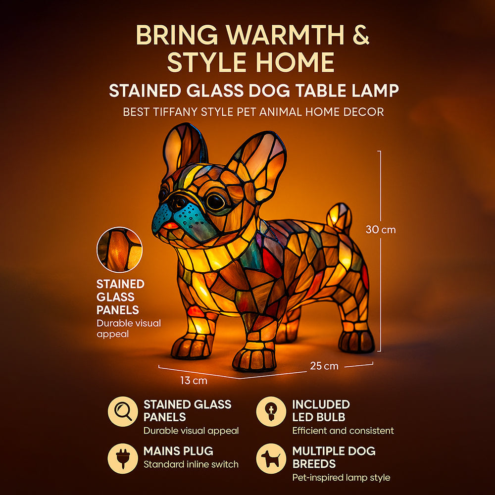 French Bulldog Stained Glass Table Lamp | Tiffany Style Dog Lamp