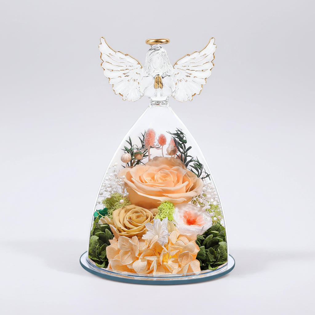 Preserved Rose Glass Angel Figurine Forever Fresh Flower
