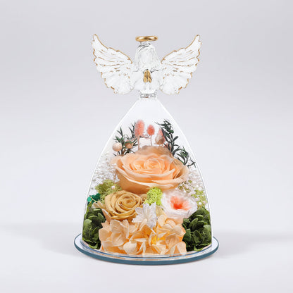 Preserved Rose Glass Angel Figurine Forever Fresh Flower