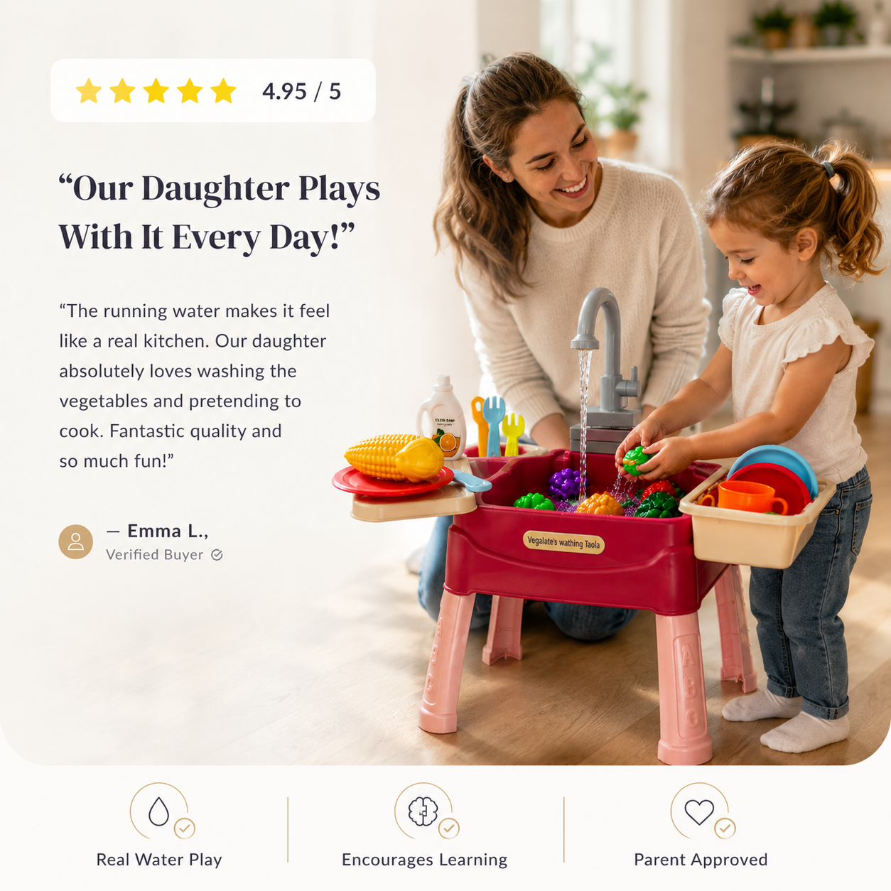 Kids Play Kitchen with Running-Water Tap – WaterWonder Role-Play Set