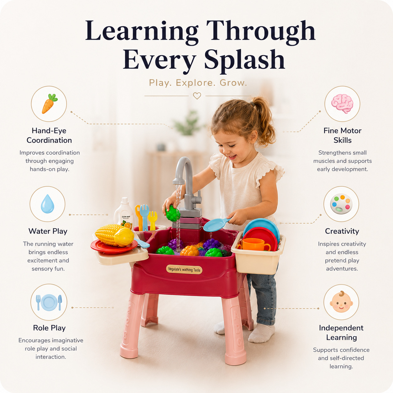 Kids Play Kitchen with Running-Water Tap – WaterWonder Role-Play Set