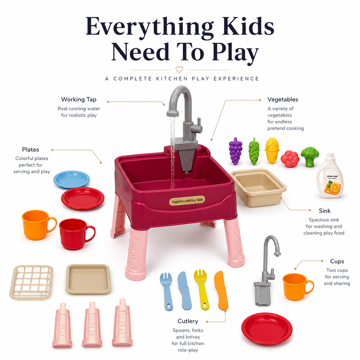 Kids Play Kitchen with Running-Water Tap – WaterWonder Role-Play Set