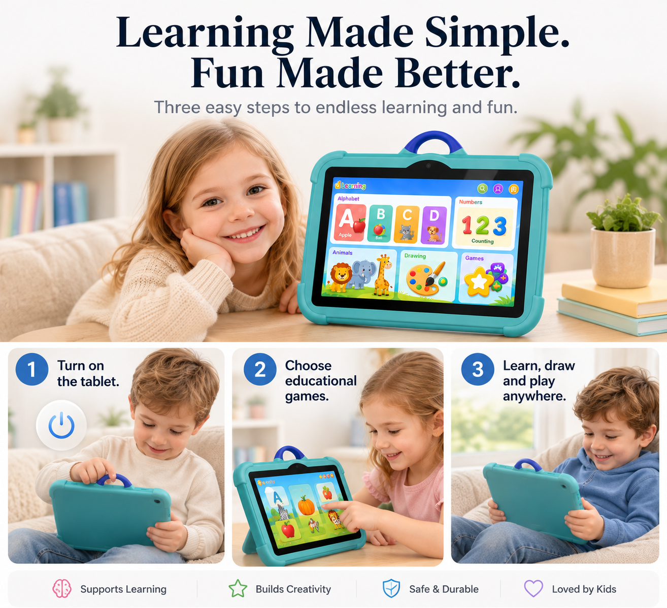 7-Inch Kids Android Tablet – Shockproof Case for Learning & Entertainment