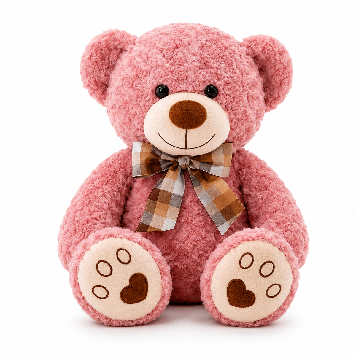 Traditional Curly Plush Teddy Bear with Bow