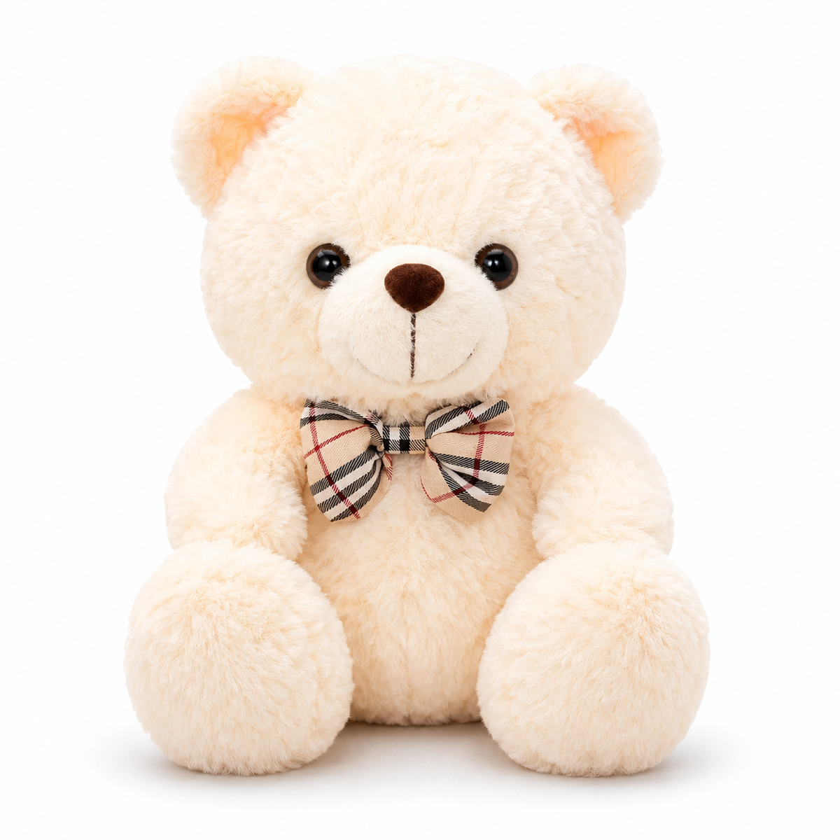 Traditional Curly Plush Teddy Bear with Bow