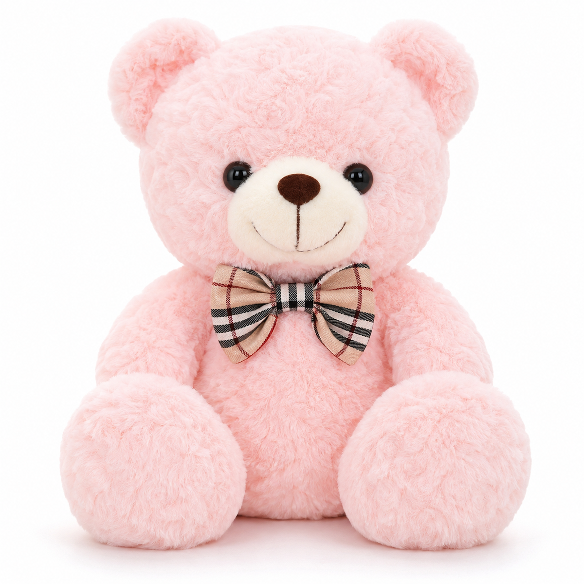 Traditional Curly Plush Teddy Bear with Bow