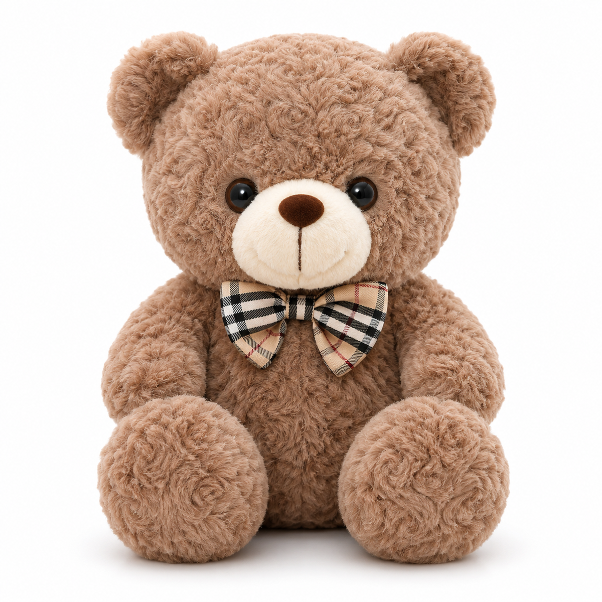 Traditional Curly Plush Teddy Bear with Bow