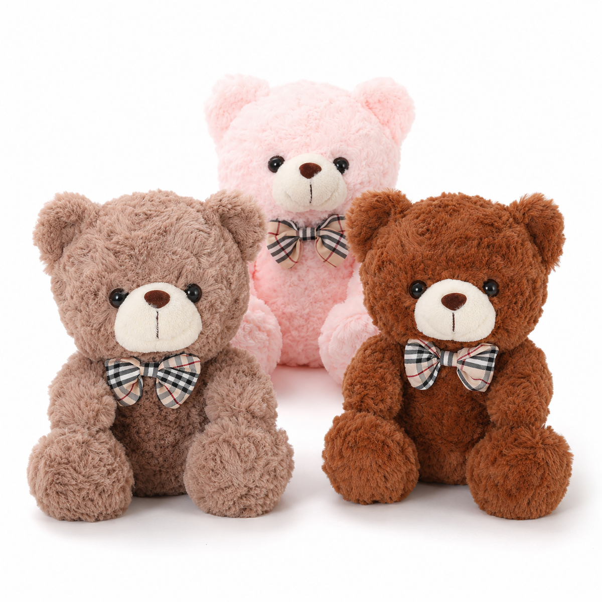 Traditional Curly Plush Teddy Bear with Bow