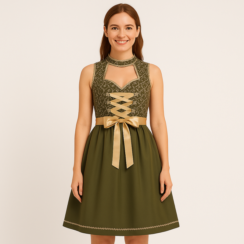 Bavarian Dirndl for Ladies with Laced Bodice and Apron