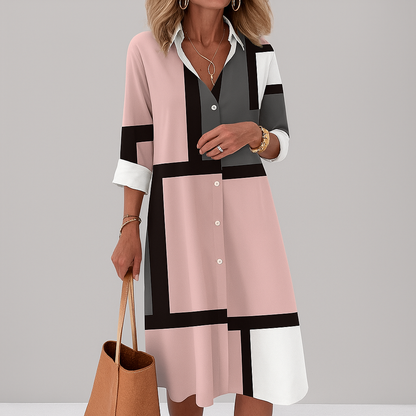 Women’s Timeless Button‑down front  Geometric Pattern Shirt Dress