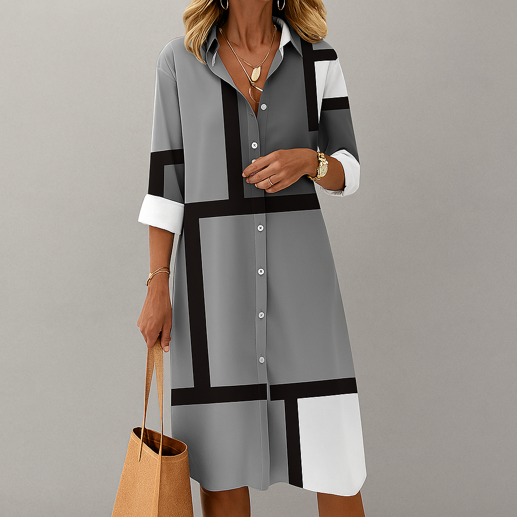 Women’s Timeless Button‑down front  Geometric Pattern Shirt Dress