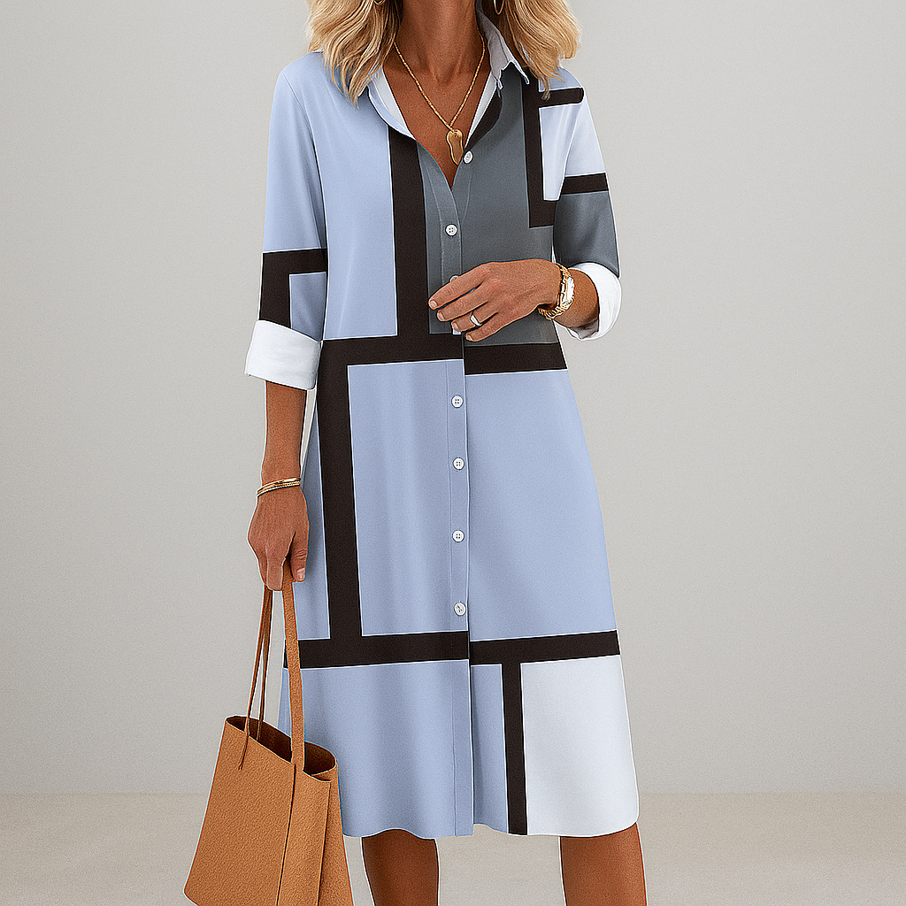 Women’s Timeless Button‑down front  Geometric Pattern Shirt Dress