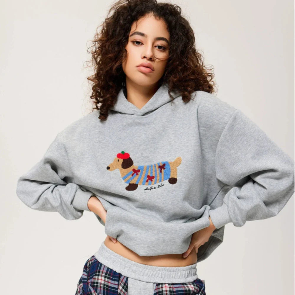 Dachshund Embroidered Hoodie | Cozy Cotton Blend Winter Cozy
