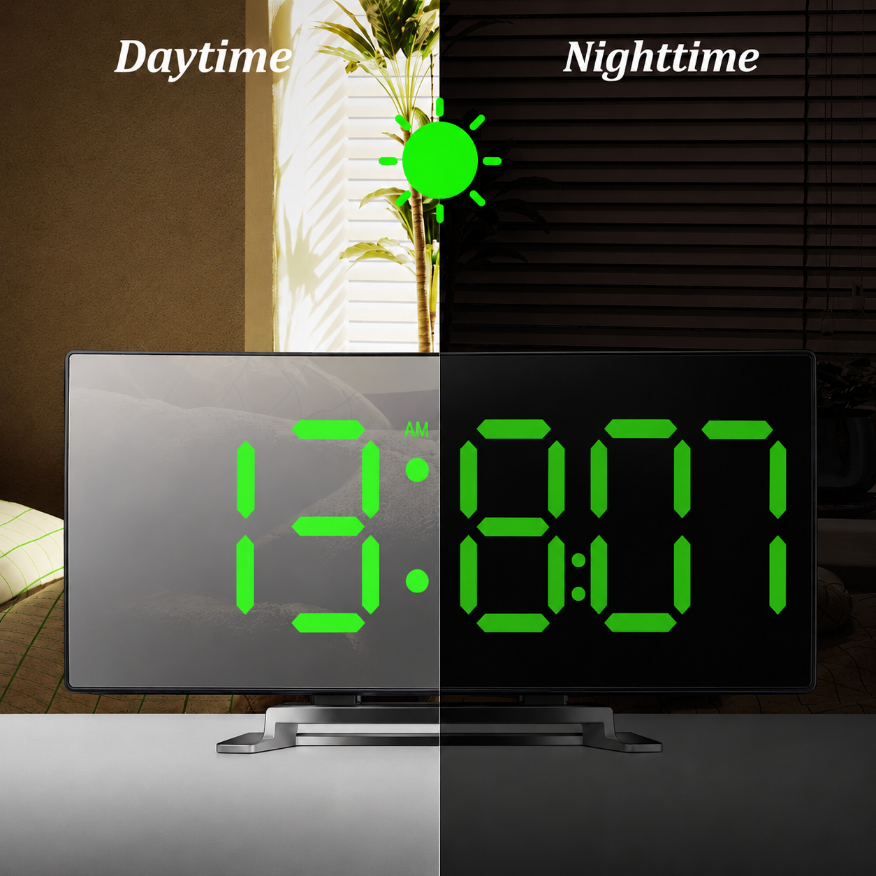 LED-Spiegelwecker mit automatischer Dimmung, Schlummerfunktion und Temperaturanzeige