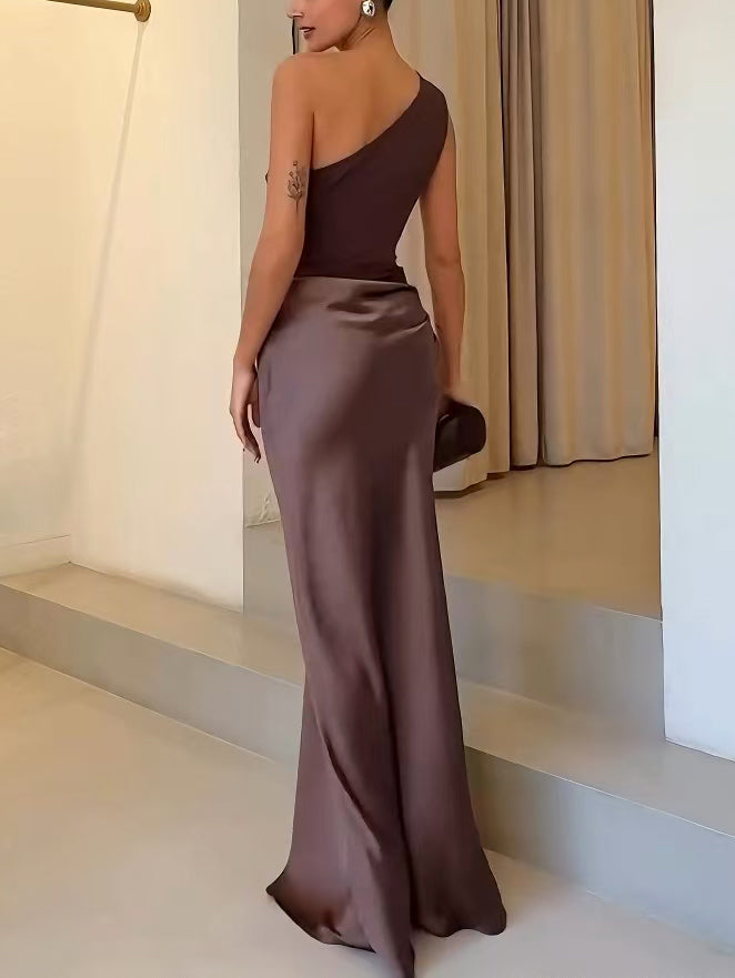 Anita™ | Refined One Shoulder Neck Pleated Party Maxi Dress