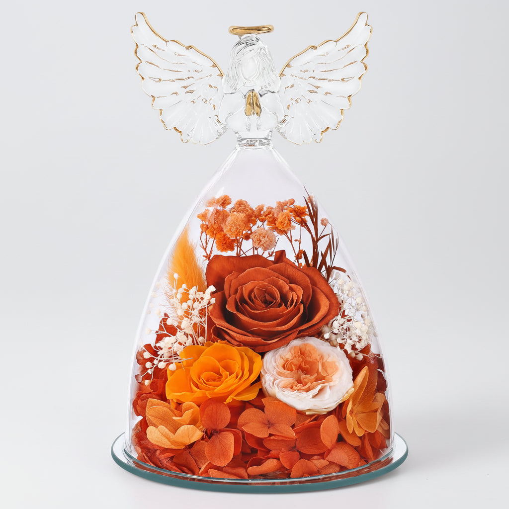 Preserved Rose Glass Angel Figurine Forever Fresh Flower