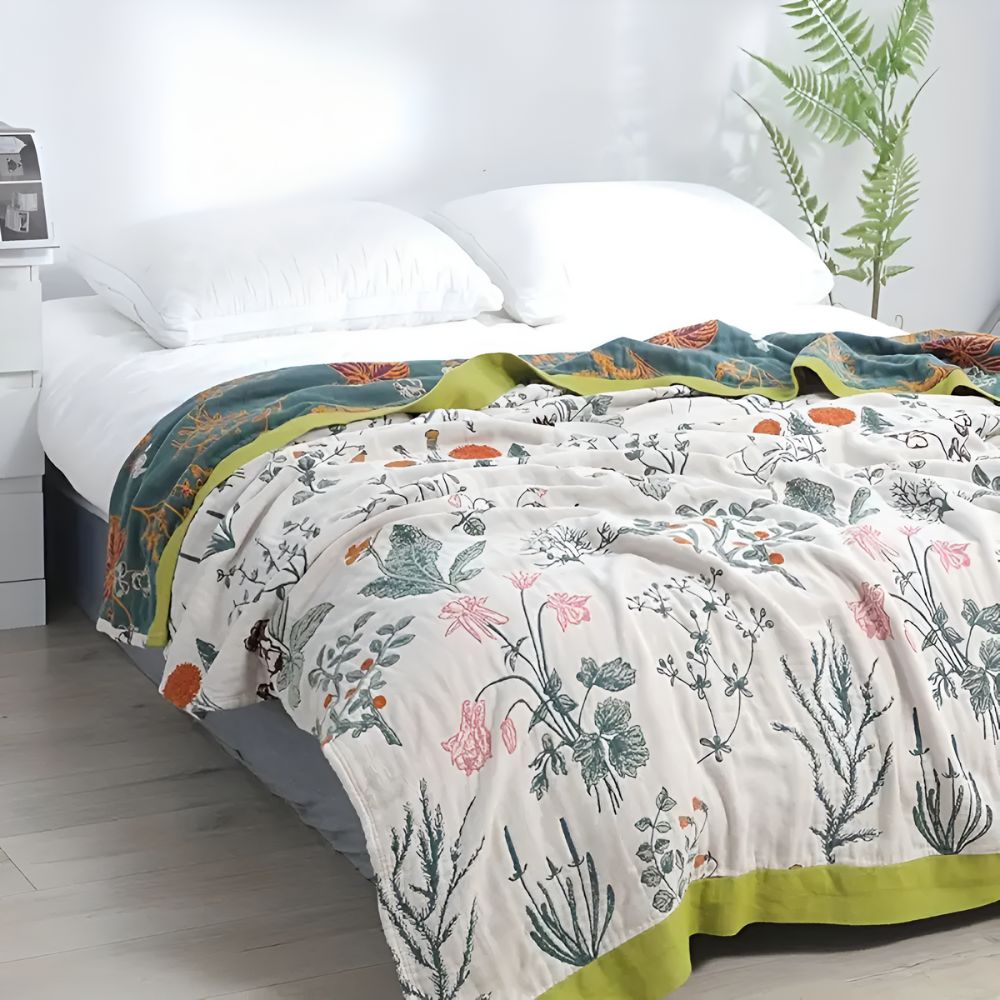 Cozy Farmhouse Floral Cotton Blanket for Home Decor & Comfort
