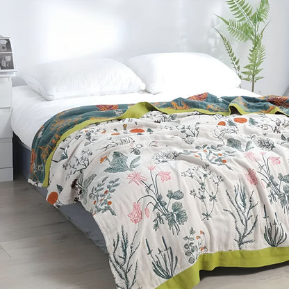 Cozy Farmhouse Floral Cotton Blanket for Home Decor & Comfort
