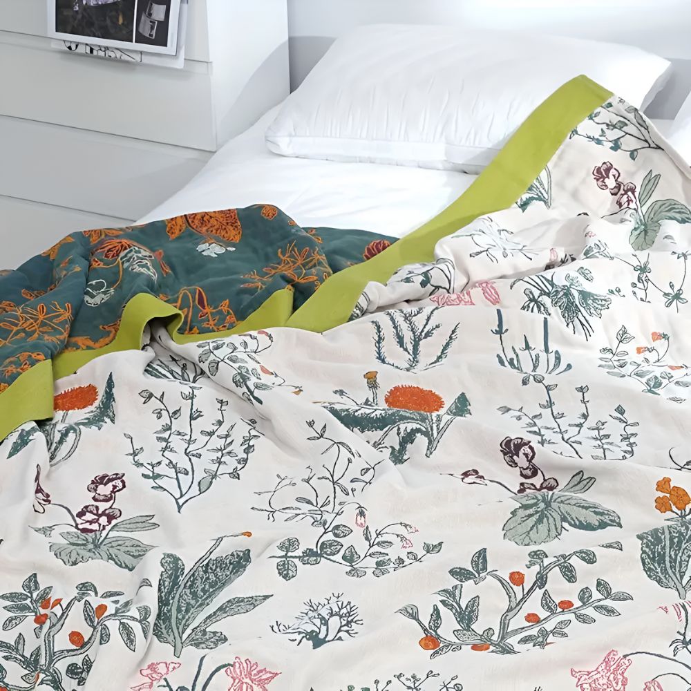 Cozy Farmhouse Floral Cotton Blanket for Home Decor & Comfort