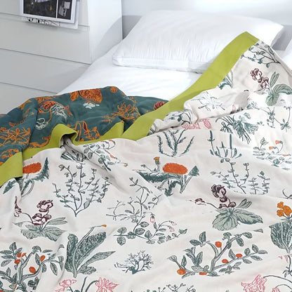Cozy Farmhouse Floral Cotton Blanket for Home Decor & Comfort