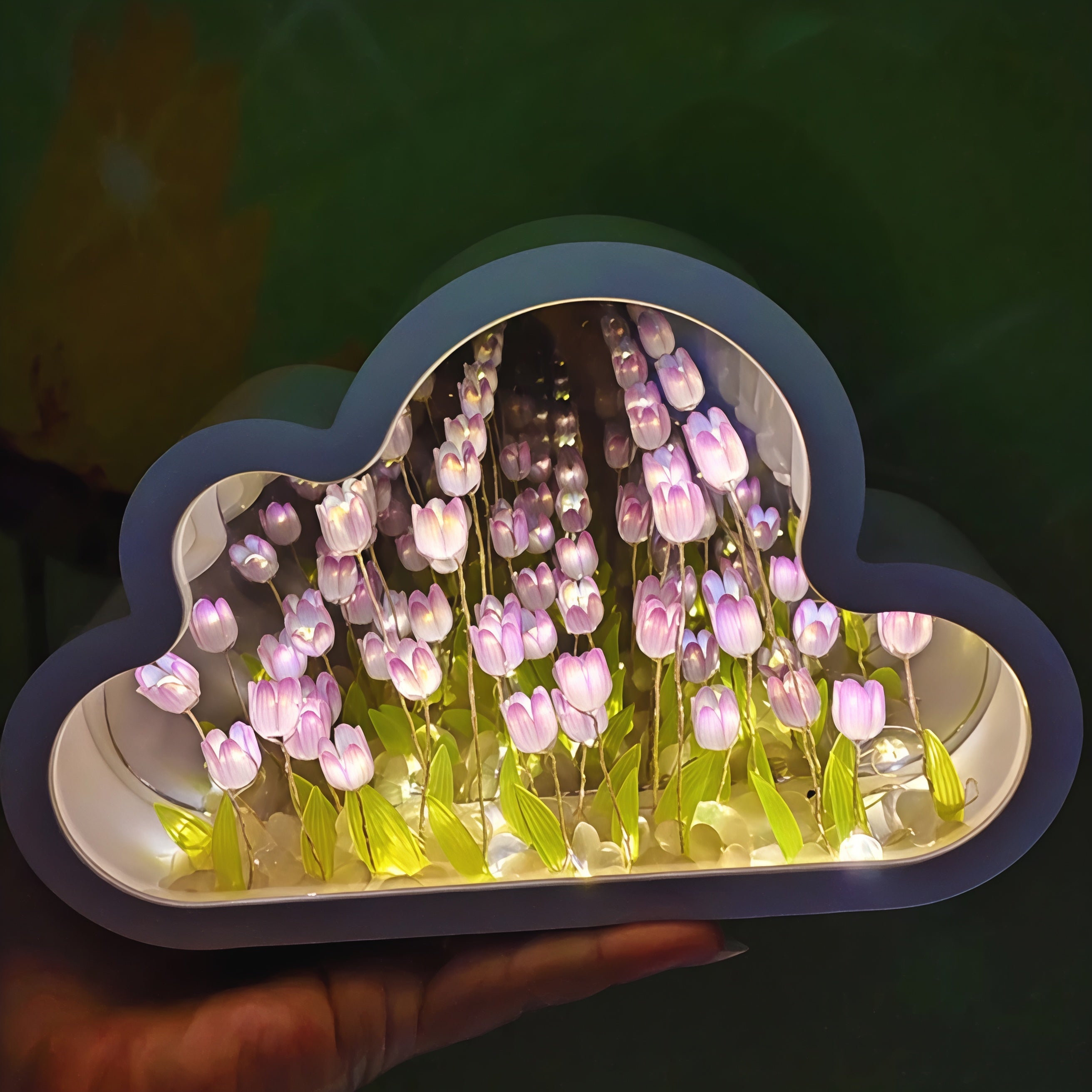 Cloud Tulip Design LED Infinity Mirror Table Lamp - Modern Floral Decor