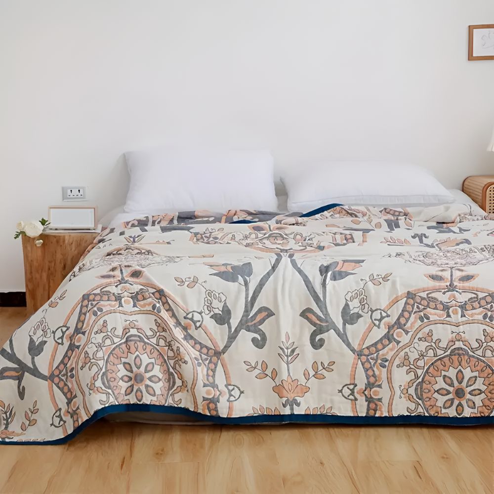 Cozy Floral Cotton Throw Blanket for Home Decor and Comfort