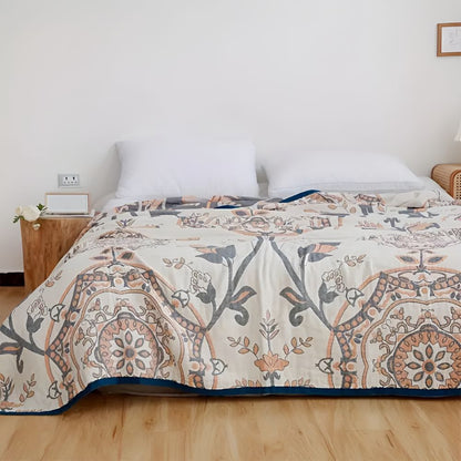 Cozy Floral Cotton Throw Blanket for Home Decor and Comfort