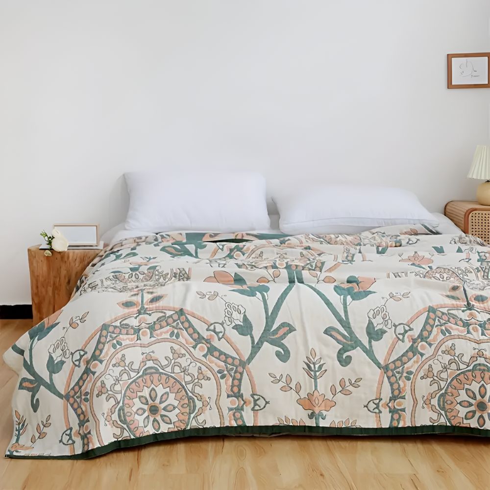 Cozy Floral Cotton Throw Blanket for Home Decor and Comfort