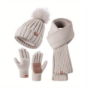 Winter Knit Hat Scarf Gloves Set | Touchscreen Compatible 3-Piece