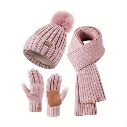 Winter Knit Hat Scarf Gloves Set | Touchscreen Compatible 3-Piece