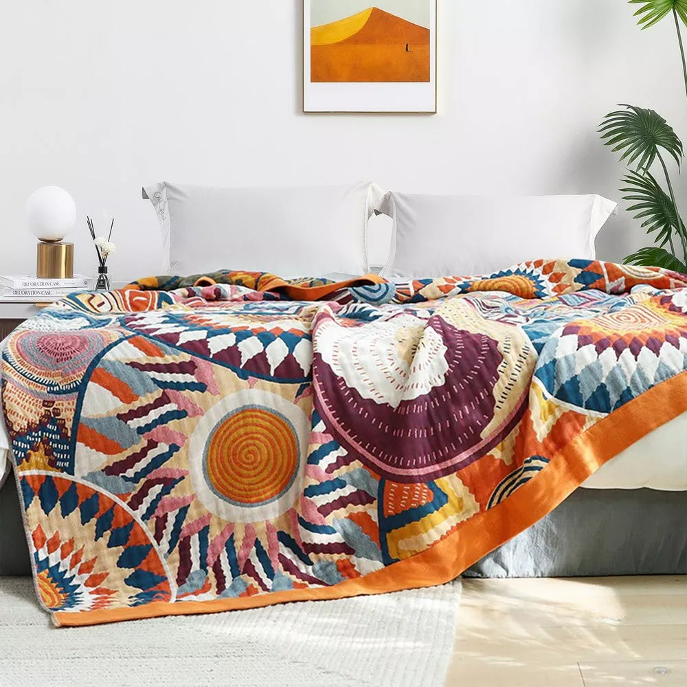 Plaid en coton doux Sunburst pour décoration intérieure chaleureuse