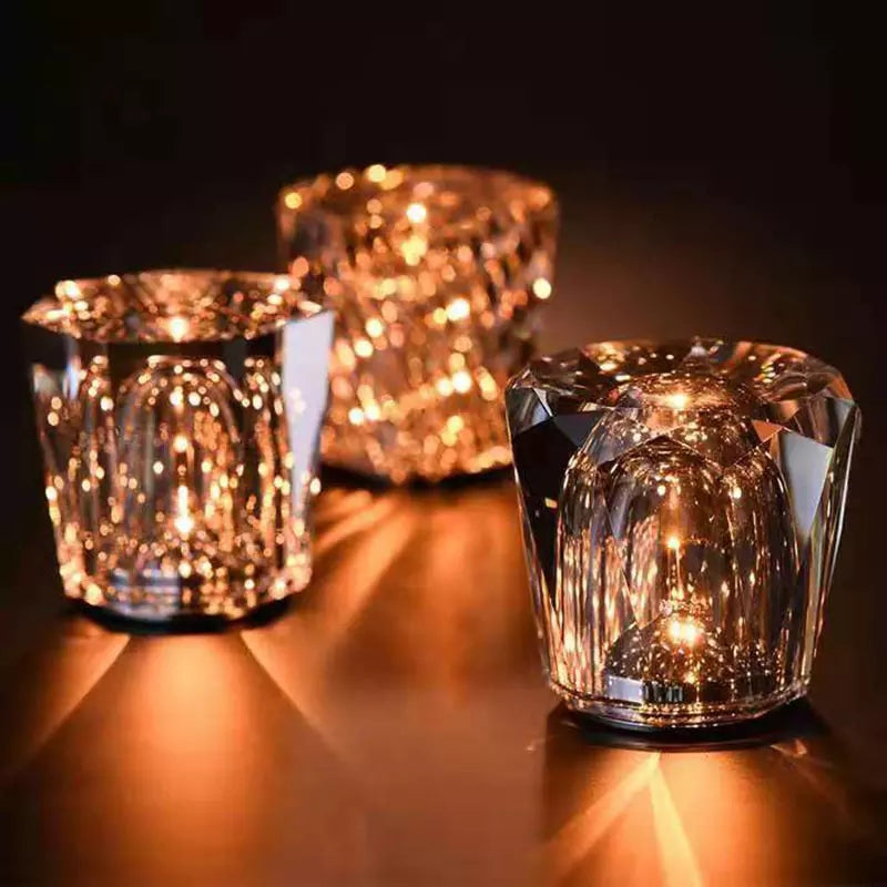 Rechargeable Crystal LED Table Lamp | Warm Light & Wireless Design