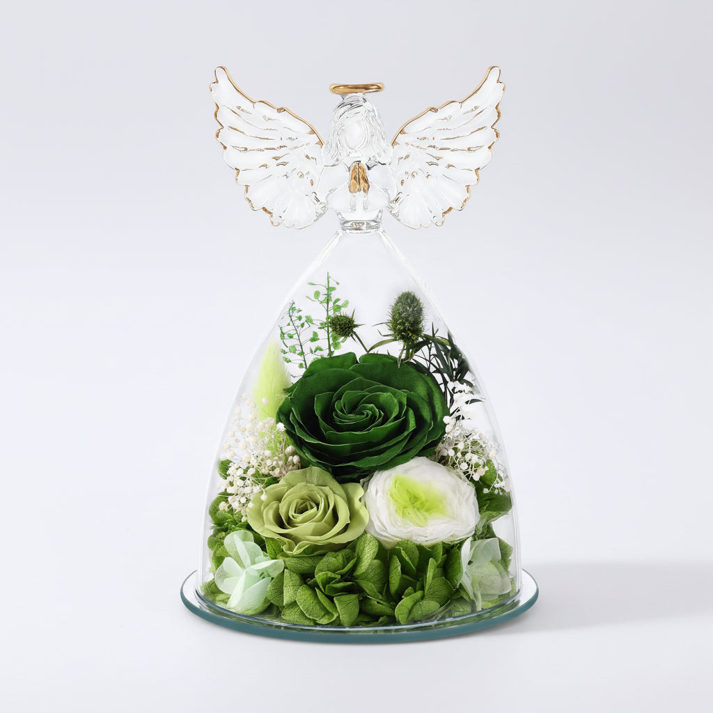 Preserved Rose Glass Angel Figurine Forever Fresh Flower