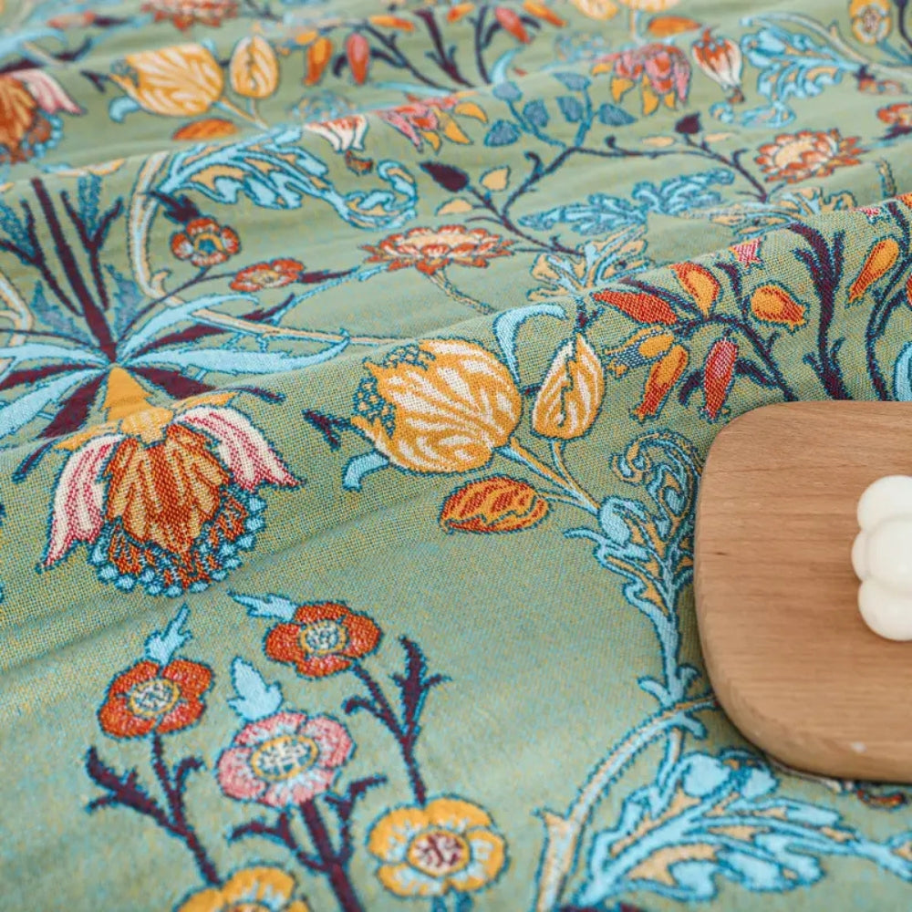 Floral Cotton Throw Blanket with Tassels - Greenery Home Decor