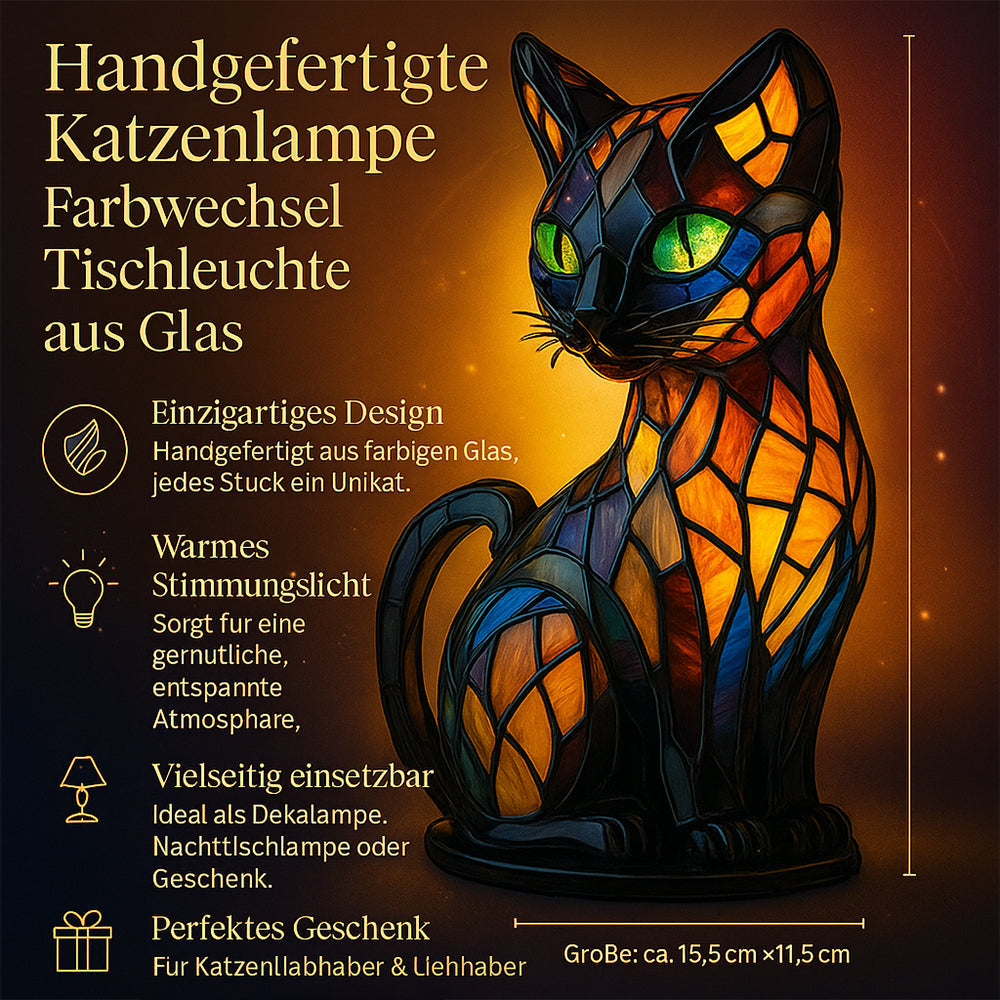 Handcrafted Glass Cat Lamp | Colour-Change Table Light